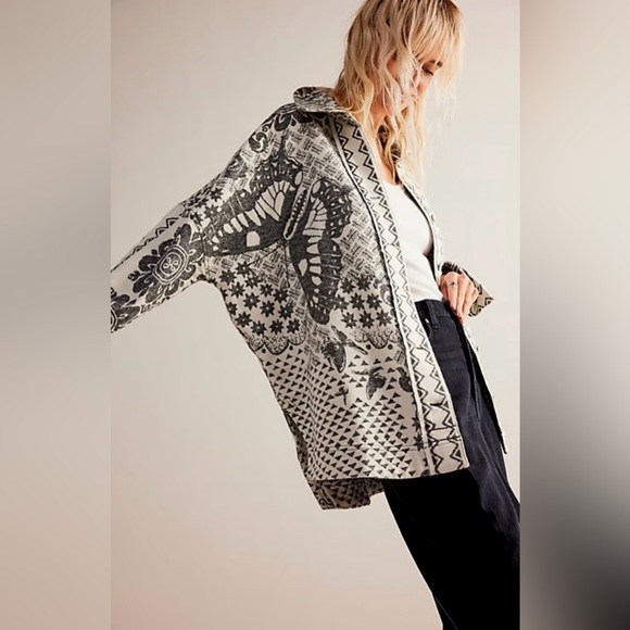 Free People Butterfly Jacquard Shirt / Jacket Purple Size Large - Picture 3 of 16